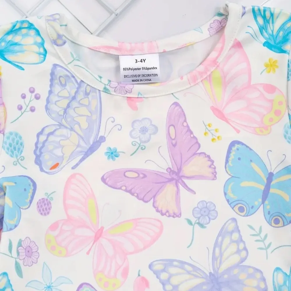 New Girls Butterfly fit and flare Polyester‎ Comfy Summer lightweight Dress 9-10